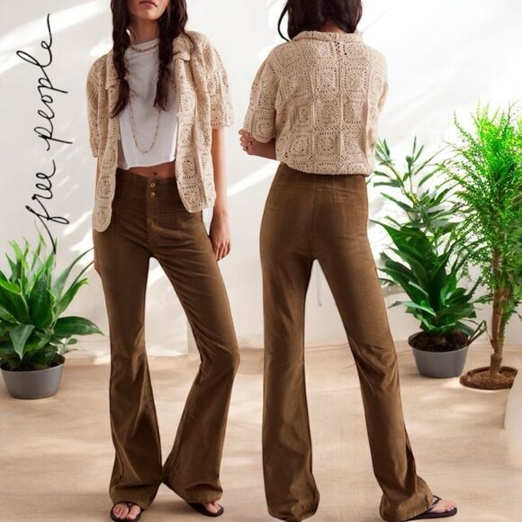 Free People Jayde Seamed Corduroy Flare Pants Jeans in the Size 32 in Fir Green - Picture 13 of 16